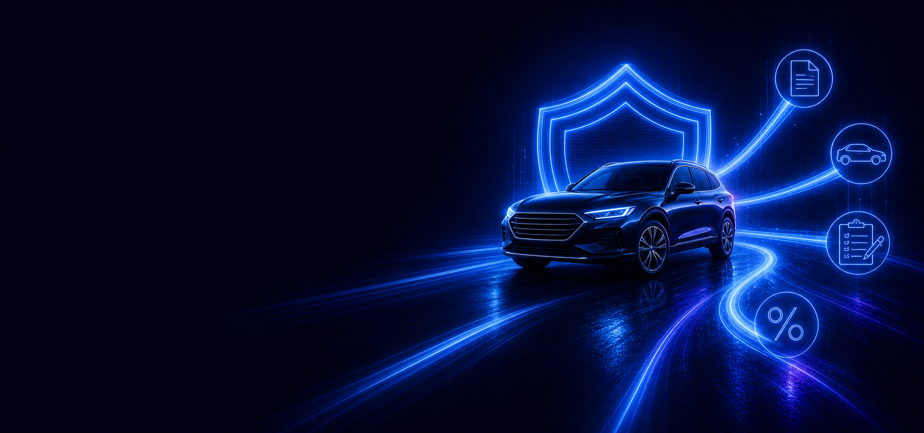 Four illuminated GAP insurance payout routes leading to a protected vehicle